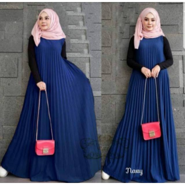 Gamis plisket premium GAMIS MEYSA maxi dress import gamis lipit tanpa lengan by toko BUMING FASHION