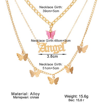 ➰CKK➰ Kalung Rantai Panjang Double Layer K11 Liontin Butterfly Letter Angel Bahan Akrilik