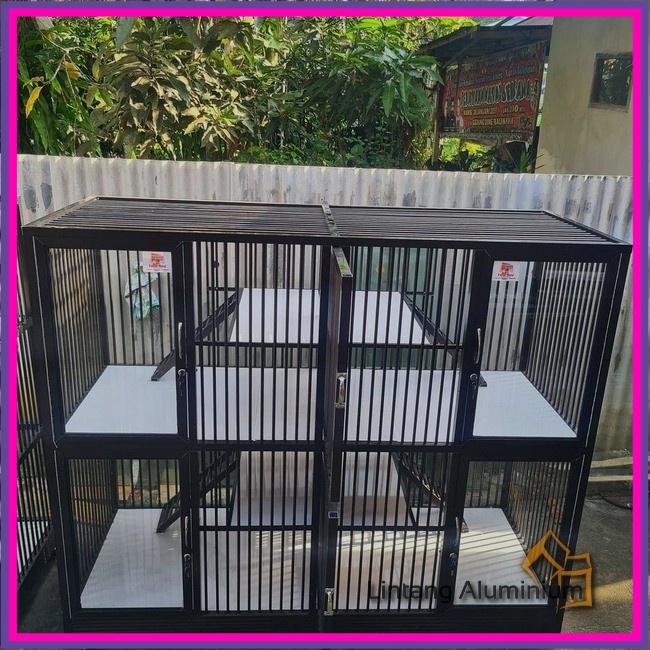 Kandang Kucing Aluminium 4pintu Minimalis Hitam