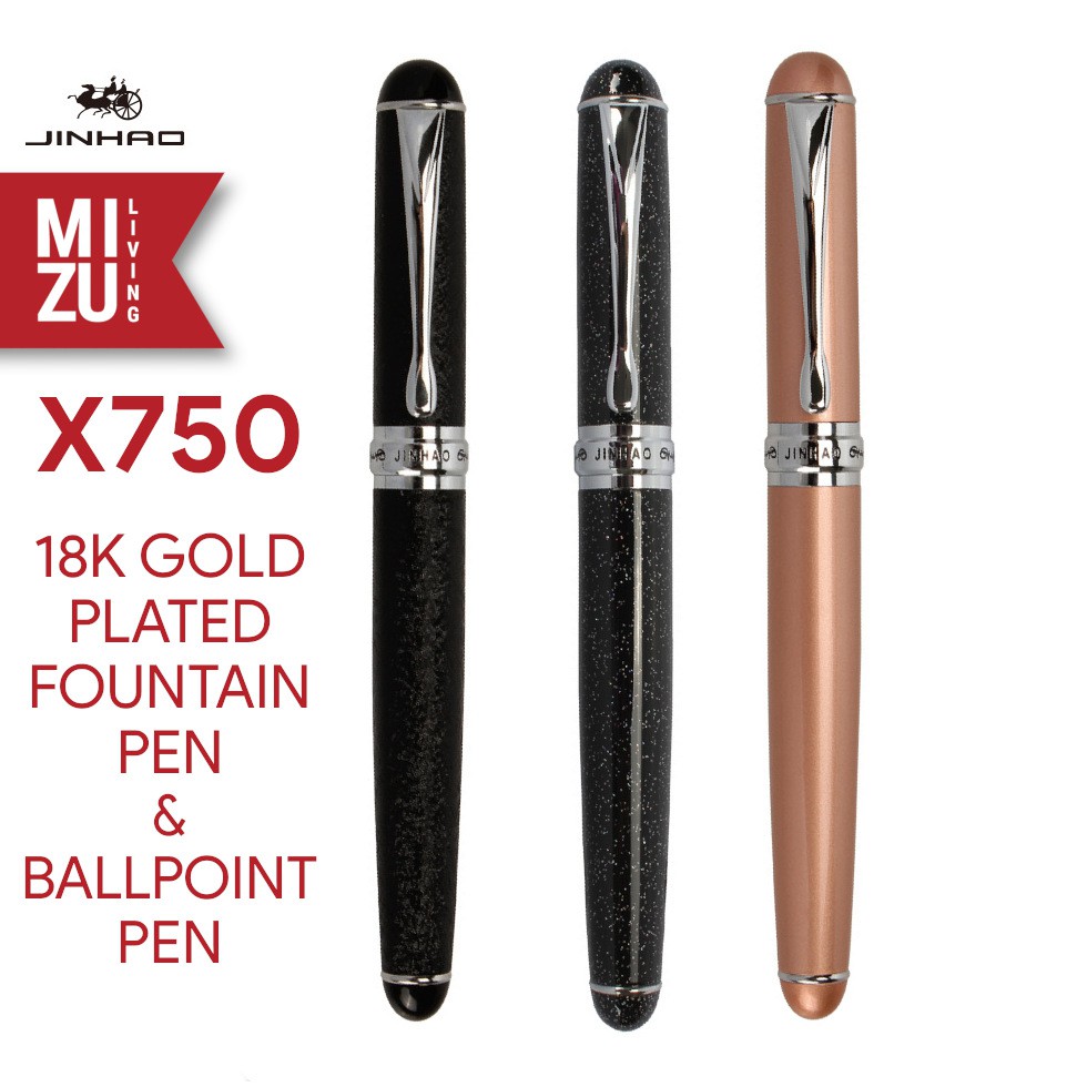 JINHAO X750 Roller Ballpoint & Fountain Pen 18K Gold-Plated Stainless Steel #6 Nib