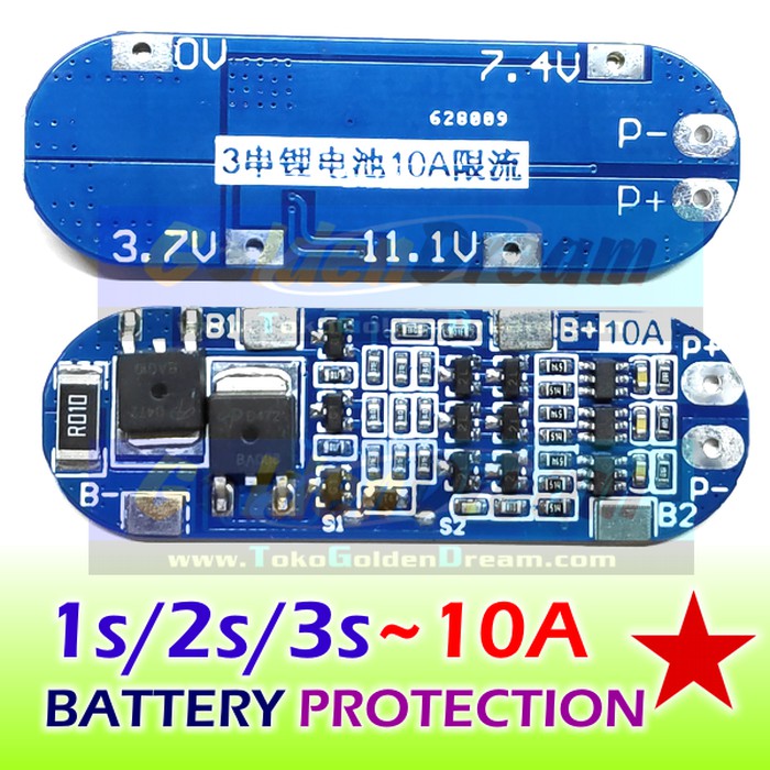 10A Protection Board utk Baterai 1s 2s 3s Lithium Battery 18650 BMS