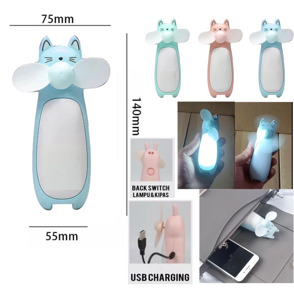 GROSIR MINI FAN LED VIBOX BF10 KIPAS LAMPU RABBIT Kipas Mini Lampu LED Cermin Portable 3 in 1 Alpukat Fan Mini Lucu