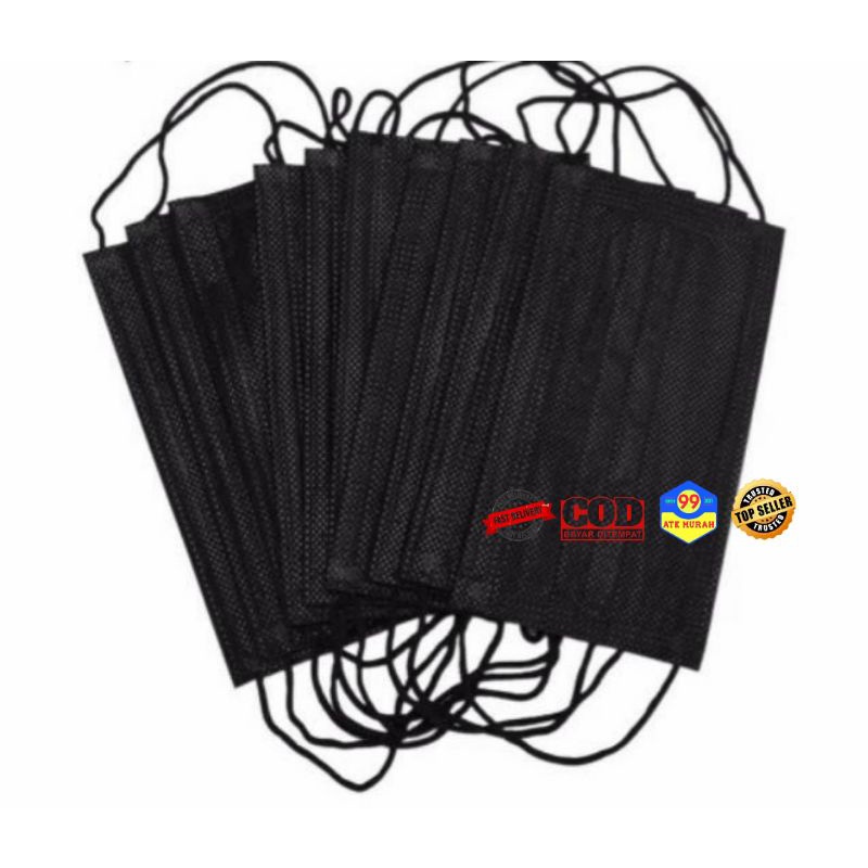 MASKER HITAM 50 pcs/Face mask/MASKER Kesehatan/Pelindung debu