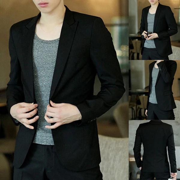 FREE ONGKIR BLAZER FORMAL COWOK SLIMFIT PREMIUM BLACK ORIGINAL NIKAYU TERBARU MODEL KANCING 1