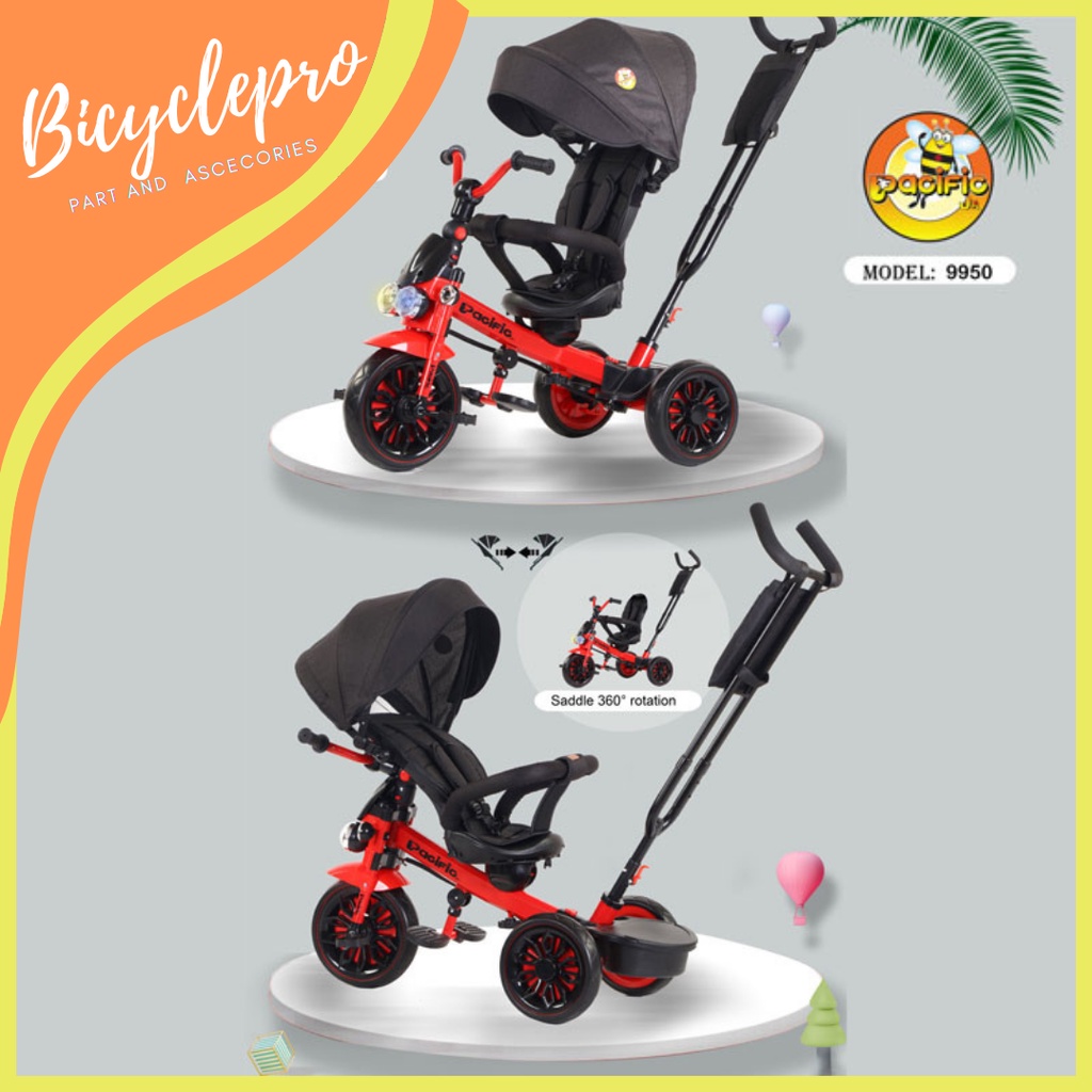 Sepeda Anak PACIFIC Roda Tiga 3 Pacific 9950 Tricycle Musik lampu canopy dorong bisa rebahan PREMIUM