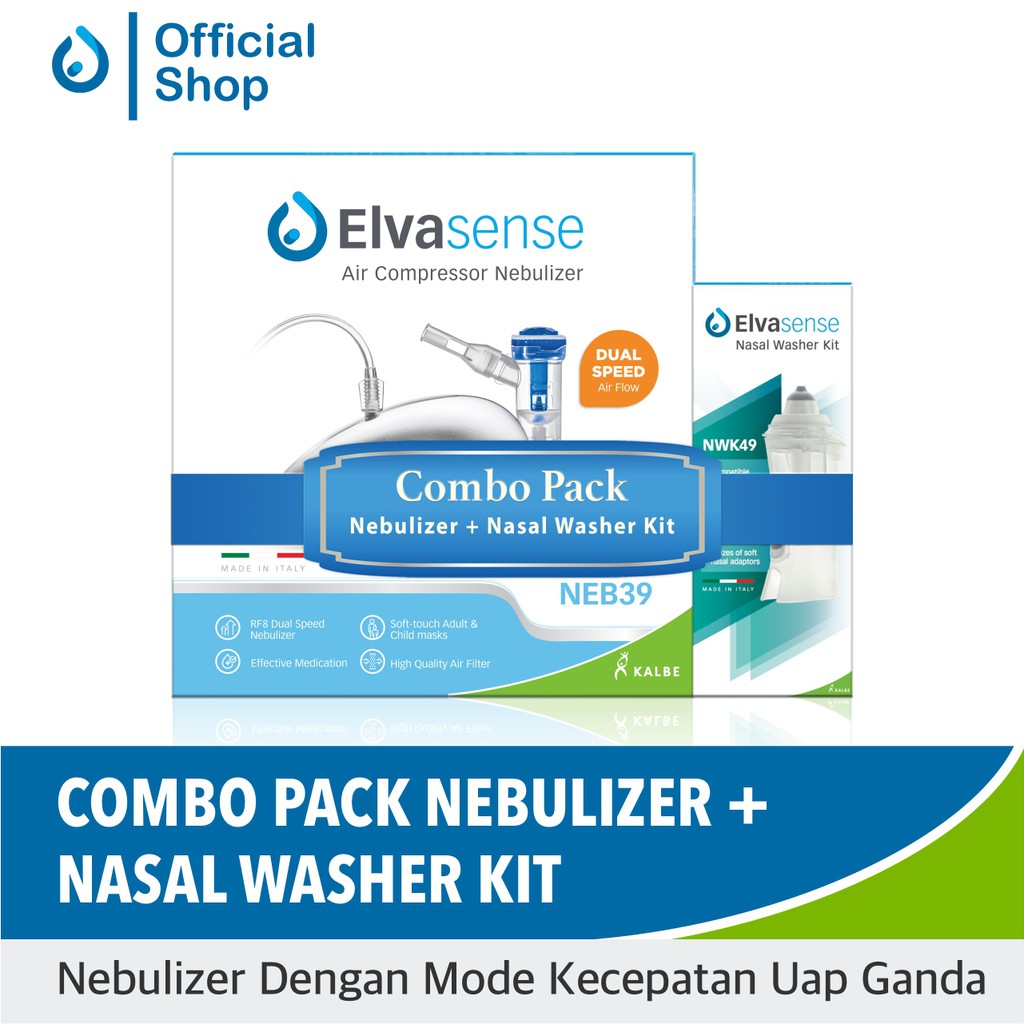 Nebulizer Udara Dual Speed Elvasense Type NEB39 + Nasal Washer Kit (bundle)