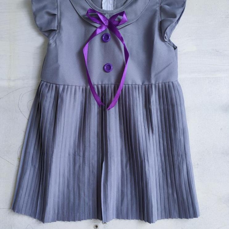 Dress anak 1 2 tahun rok plisket baju anak cewek perempuan marun lime pink ( dress plisket  azumi) [