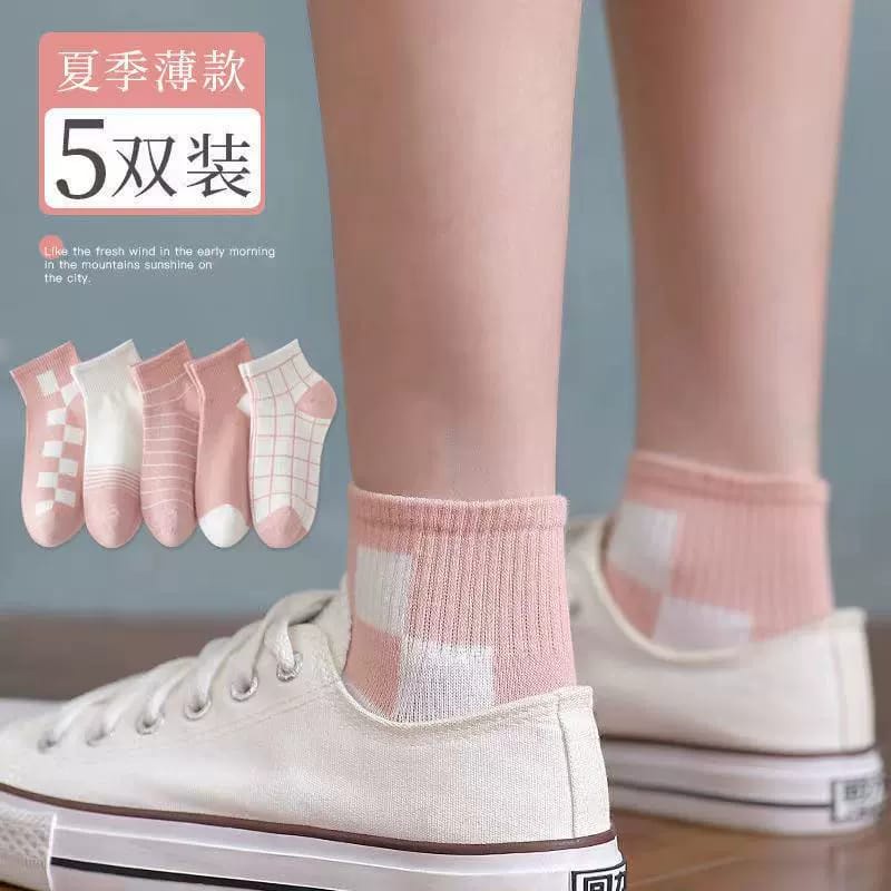 ♫ Megata ♫  A191 Kaos Kaki Wanita Motif Pinky Kotak Kaoskaki Fashion Korea Women Sock Import