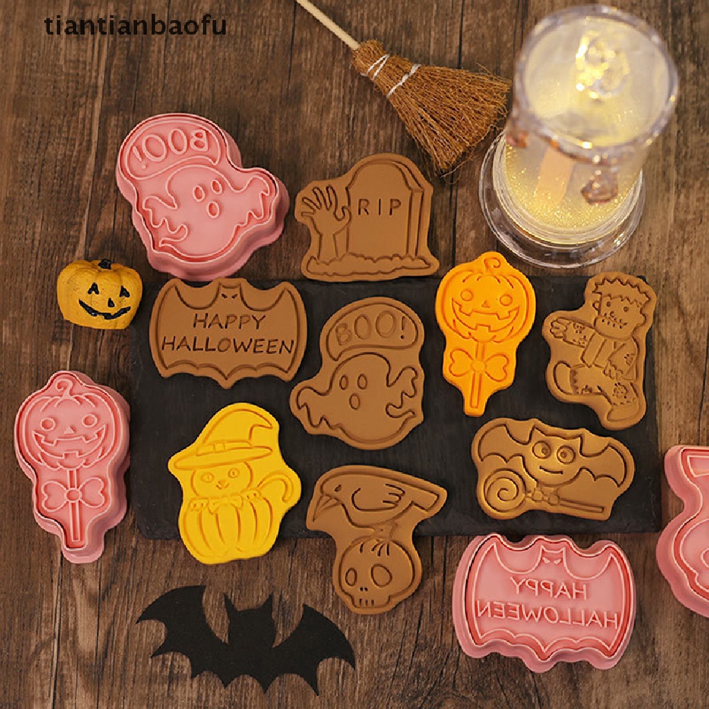 8 Pcs Pemotong Biskuit Bahan Plastik Desain Hantu Monster Halloween