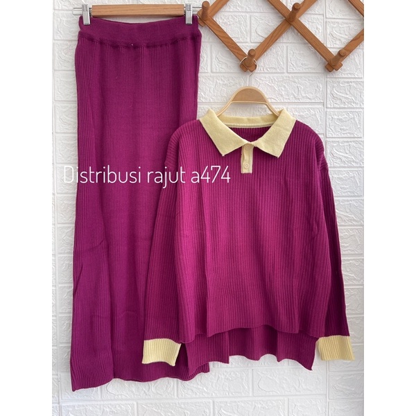 SERBA MAGENTAH ONESET CARDIGAN SWEATER SETELAN KULOT DAN ROK