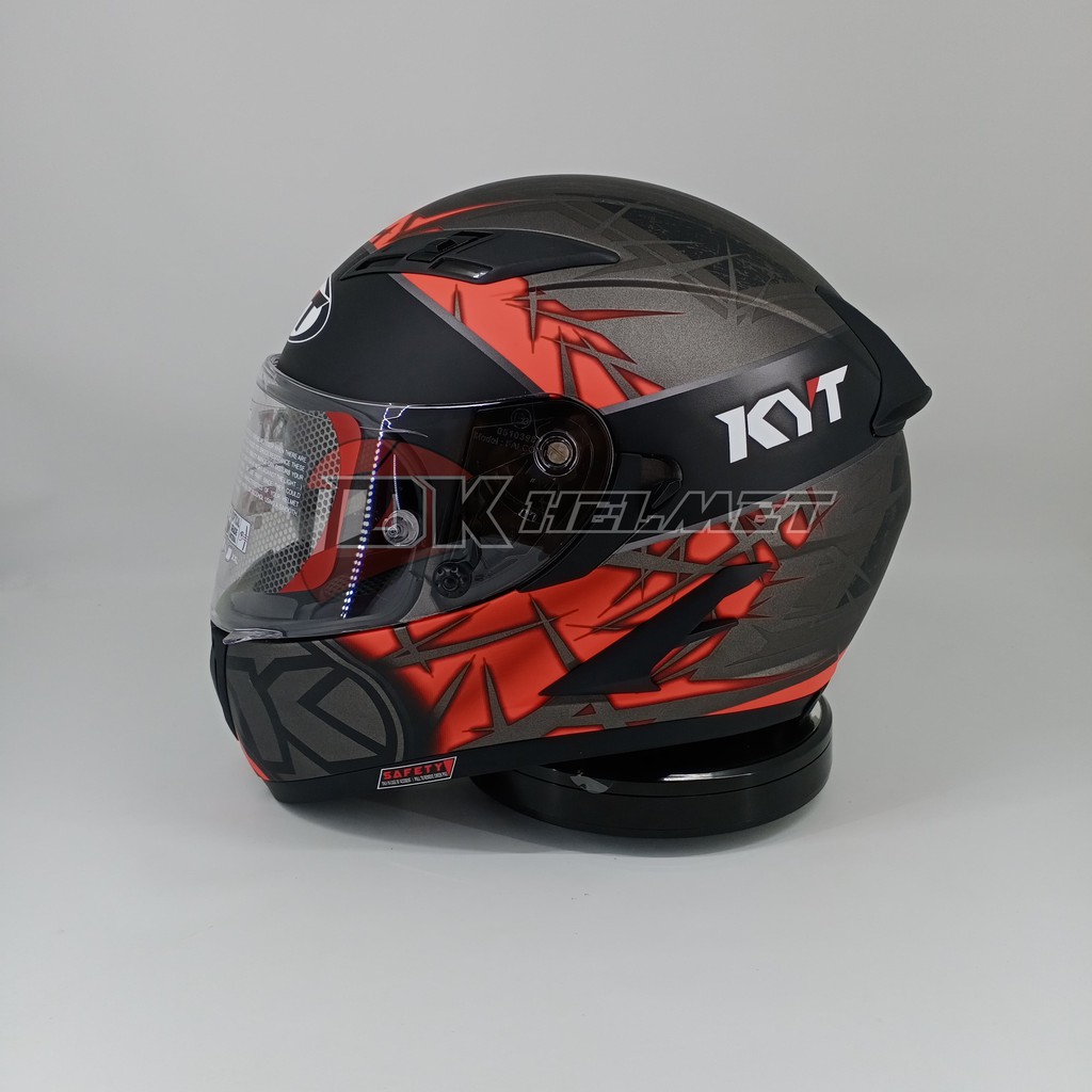 Helm KYT Falcon FR Spike GM Gunmetal Doff Red Fluo Flat Visor Full Face Matt Merah Hitam Original