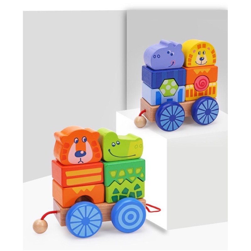 happy circus trains blocks baby bright wooden blocks mainan balok kayu anak- kado anak - hadiah anak