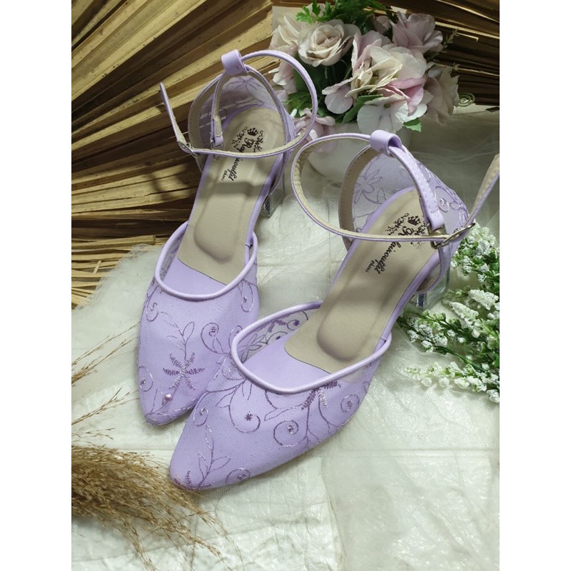 sepatu nataly lilac tali jaring 7cm kaca