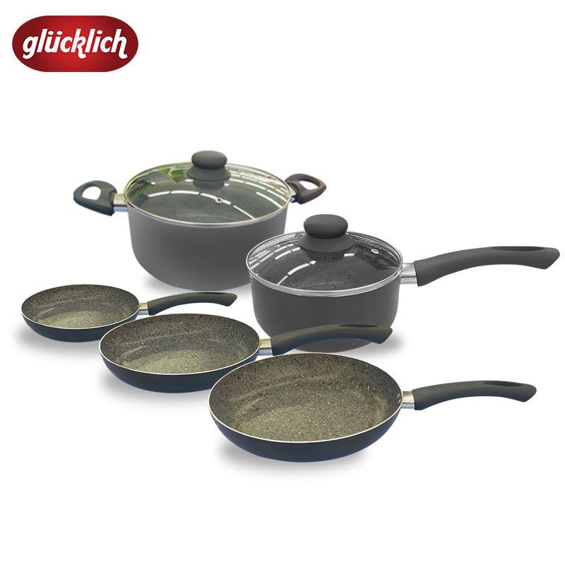 RRMS Set Panci GLUCKLICH PAS-501 Cookware Se 5pcs Marble Coating