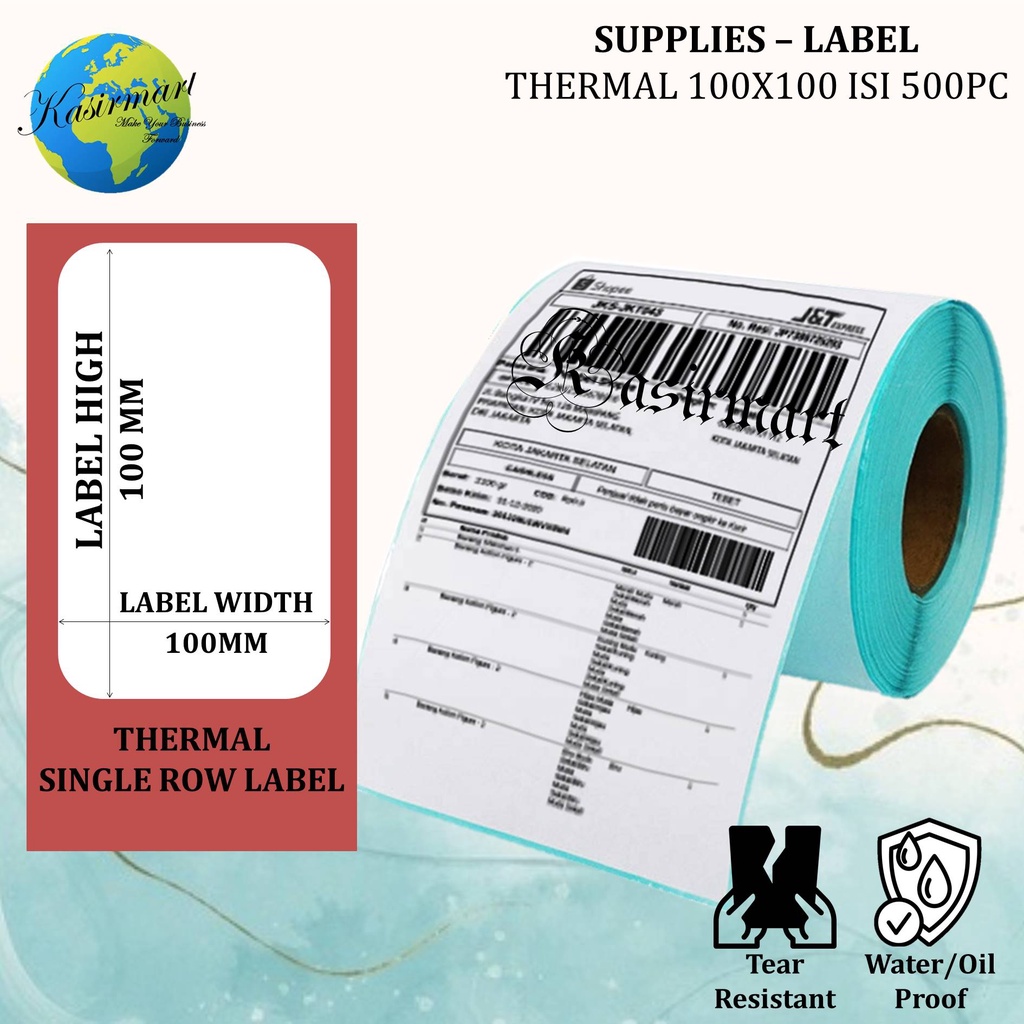 Label Thermal 100x100 mm isi 500 Kertas Sticker 100x100 core 1 inch Kertas Receipt Stiker Resi Printer Barcode