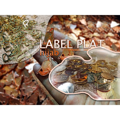 LABEL PLAT HIJAB CUSTOM BAHAN LOGAM COR BENTUK SENDIRI CUSTOM BANDUNG UNTUK BROSS & PIN KERUDUNG