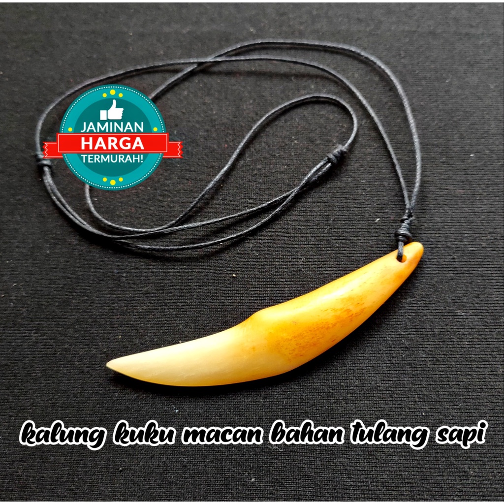 kalung tali liontin bandul taring macan tulang sapi