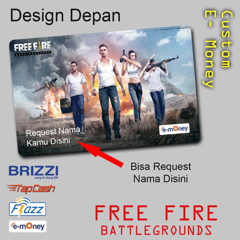 Emoney Etoll custom gambar Free Fire bisa Flazz Tapcash Brizzi E-Money