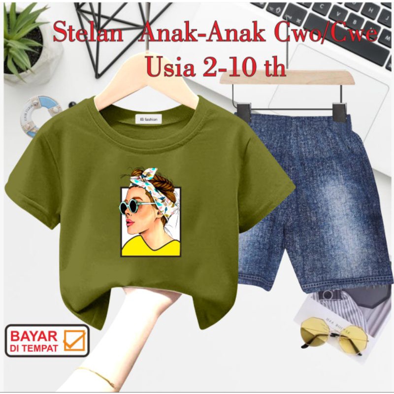 ((IB))SETELAN ANAK PEREMPUAN SEMI JEANS/CEWEK DIGITAL SABLON