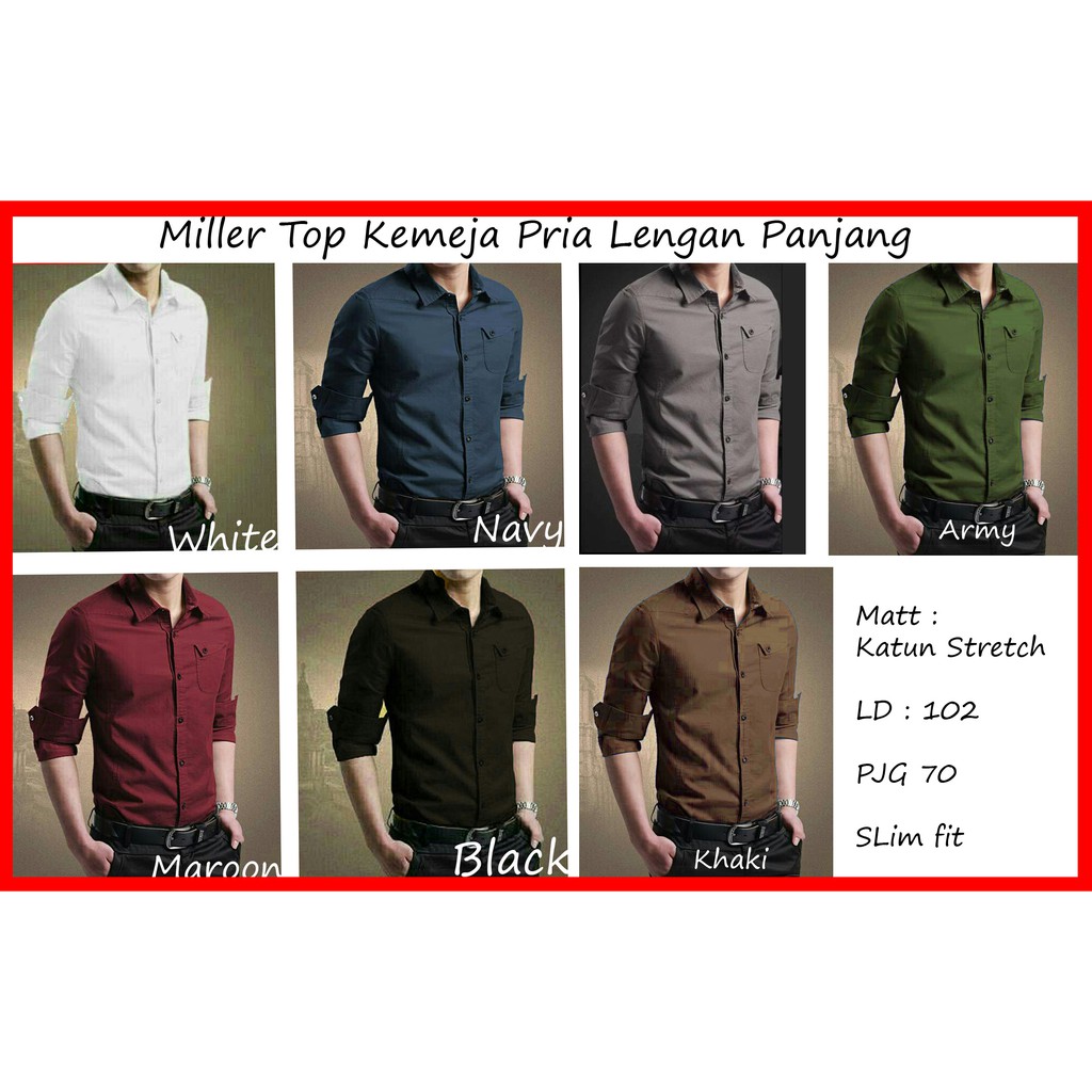 MILLER MAN KEMEJA HEM FORMAL PRIA LENGAN PANJANG KEMEJA POLOS COWO SLIM FIT WARNA PUTIH HITAM MAROON