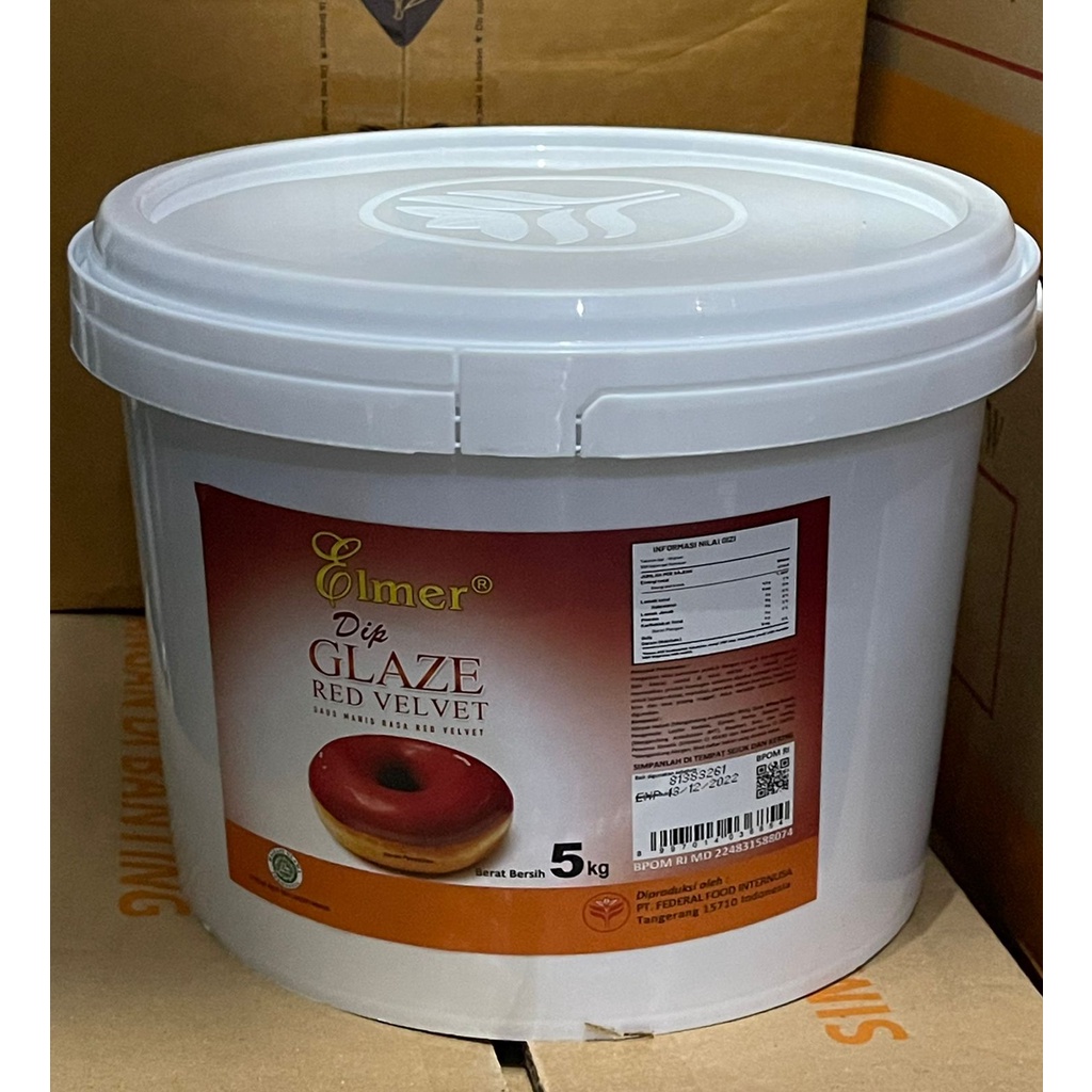 Elmer Dip Glaze - Topping Donat Red Velvet 5kg - Dip Gosend/Grab only