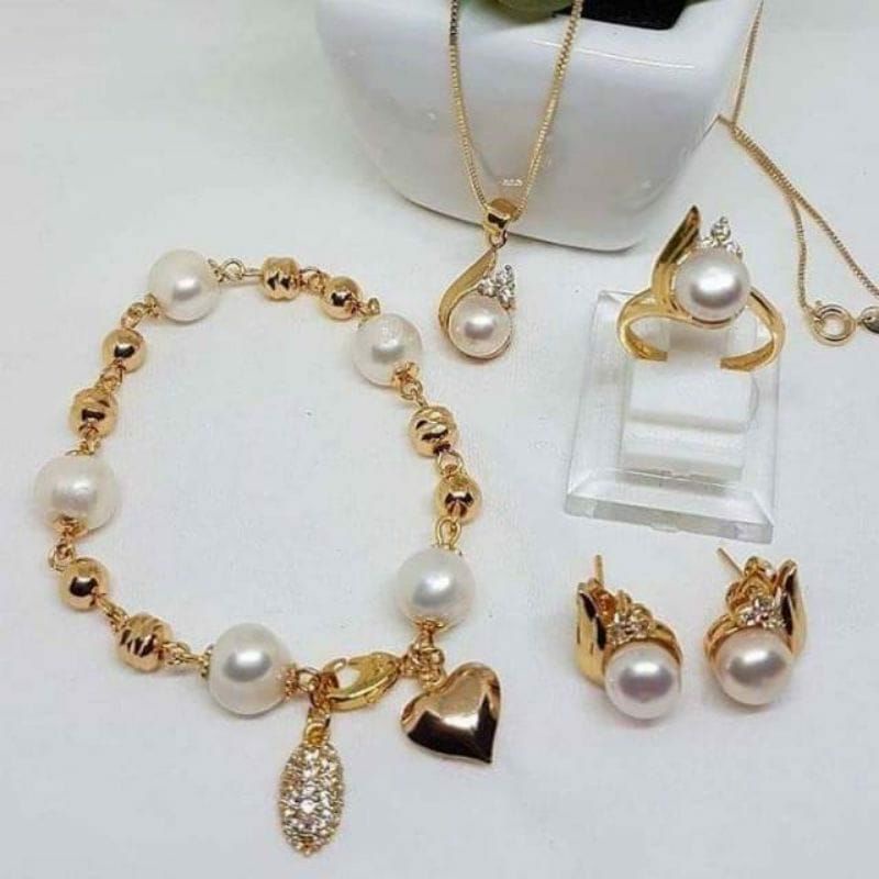 set perhiasan mutiara asli lombok set rhodium mutiara tawar