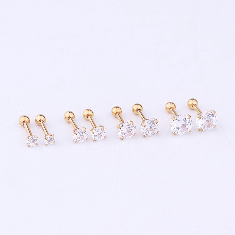 1Piece Surgical Steel Earrings Round Cubic Zirconia Ear Studs Small Stainless Steel Cartilage Earring