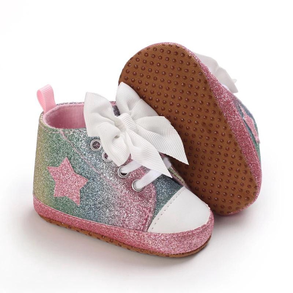 Sepatu Bayi Perempuan Import Premium Sepatu Baby Fashion Motif Bintang Sepatu Prewalker Anak Bayi Kualitas Premium Import Usia 0 - 18 Bulan