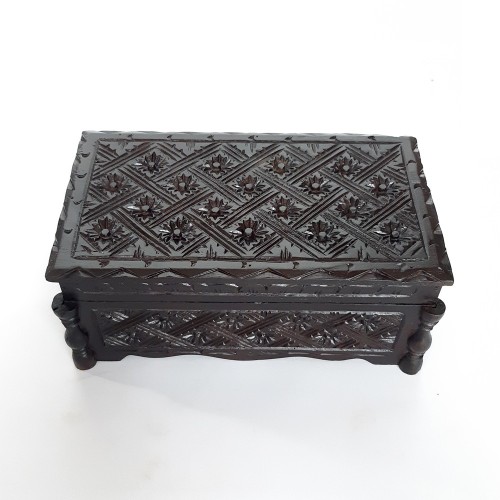 Box Kotak Hitam Kayu Jati Ukir Ukiran Pahat Tempat Penyimpanan Perhiasan Pernak Pernik