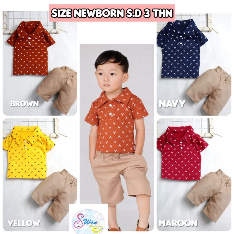 Setelan Baju Kaos Kemeja Bayi Anak Laki-laki Usia 0 Bulan - 3 Tahun / Baju Setelan Kaos Berkerah Anak Laki-laki Motif Kepala Rusa