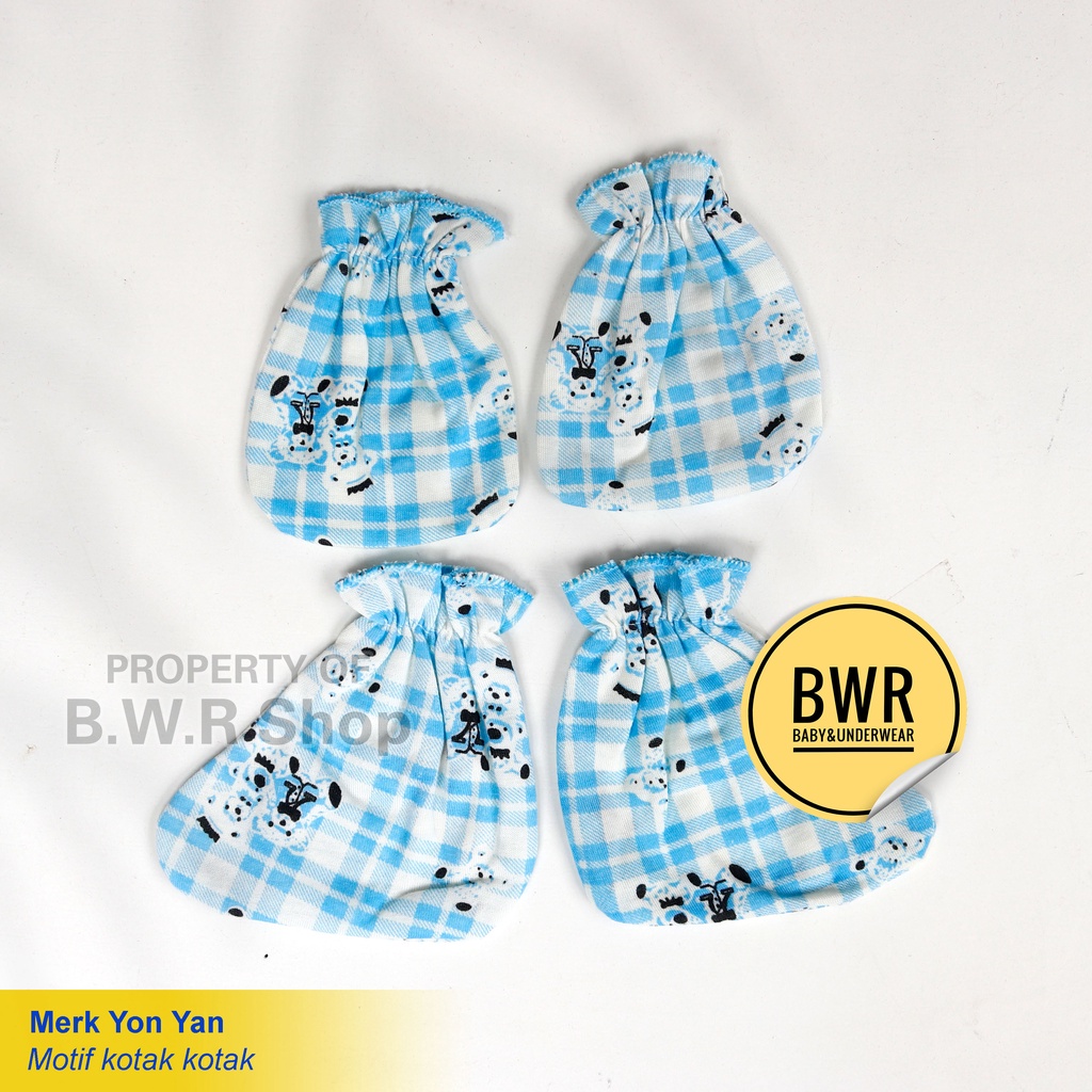 Sarung Tangan Dan Kaki Bayi Baru Lahir / WARNA Motif Kotak Kotak YON YAN | Bwr