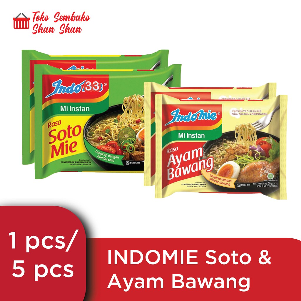 

INDOMIE SOTO/ INDOMIE AYAM BAWANG/ INDOMIE ECER MURAH/ MI INSTAN PAKET 5PCS