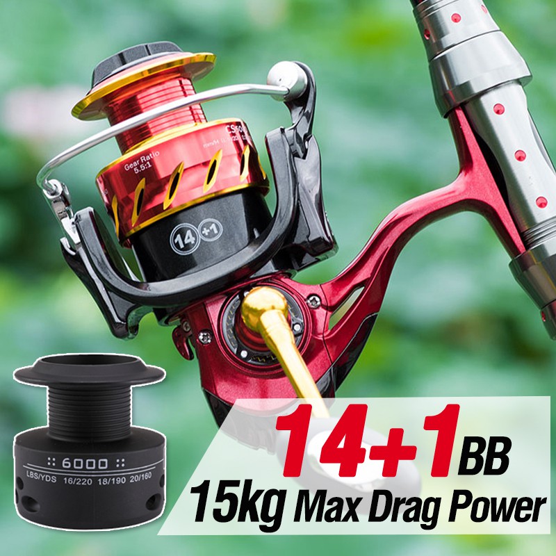 Reel Pancing Double Spool 14 + 1 Bb 15kg Max Drag Power Handle Power Bahan Metal