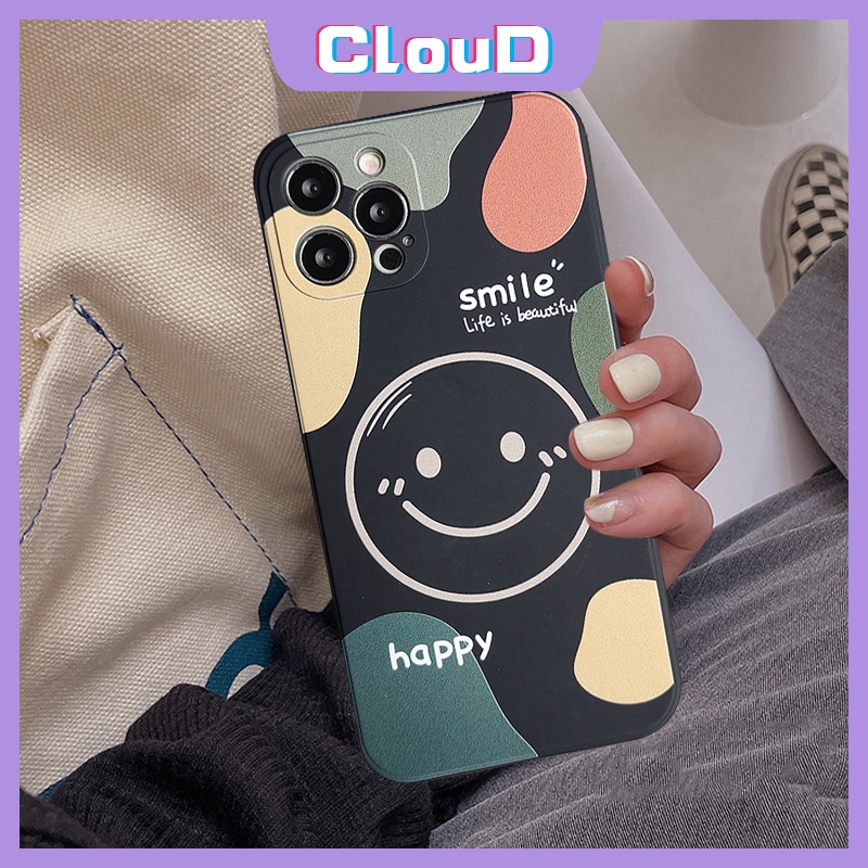 Casing Tpu Oppo A95 A57 2022 A54 A5s A52 A3s A7 A76 A96 A36 A15 A16 Reno 6 5F 4F 7 5 4 A53 A9 A53 A33 A11 A35 A2 A1K Motif Smiley Mork Cover Garis Seni