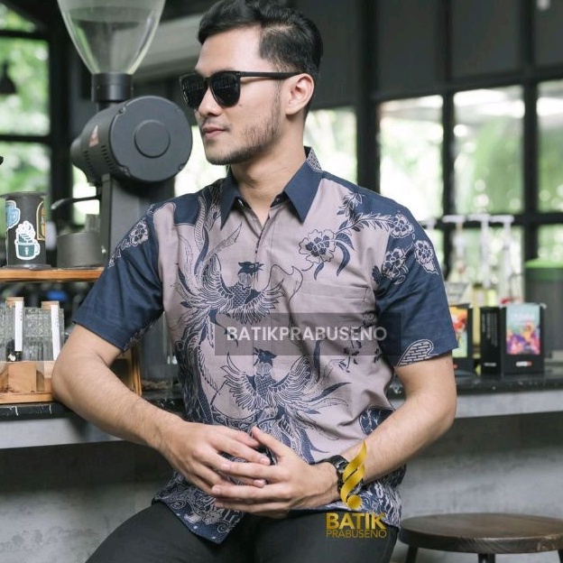 Indrasena Lengan Pendek Slimfit Original Baju Batik Prabuseno Kemeja Pria Bahan Katun Printing Halus