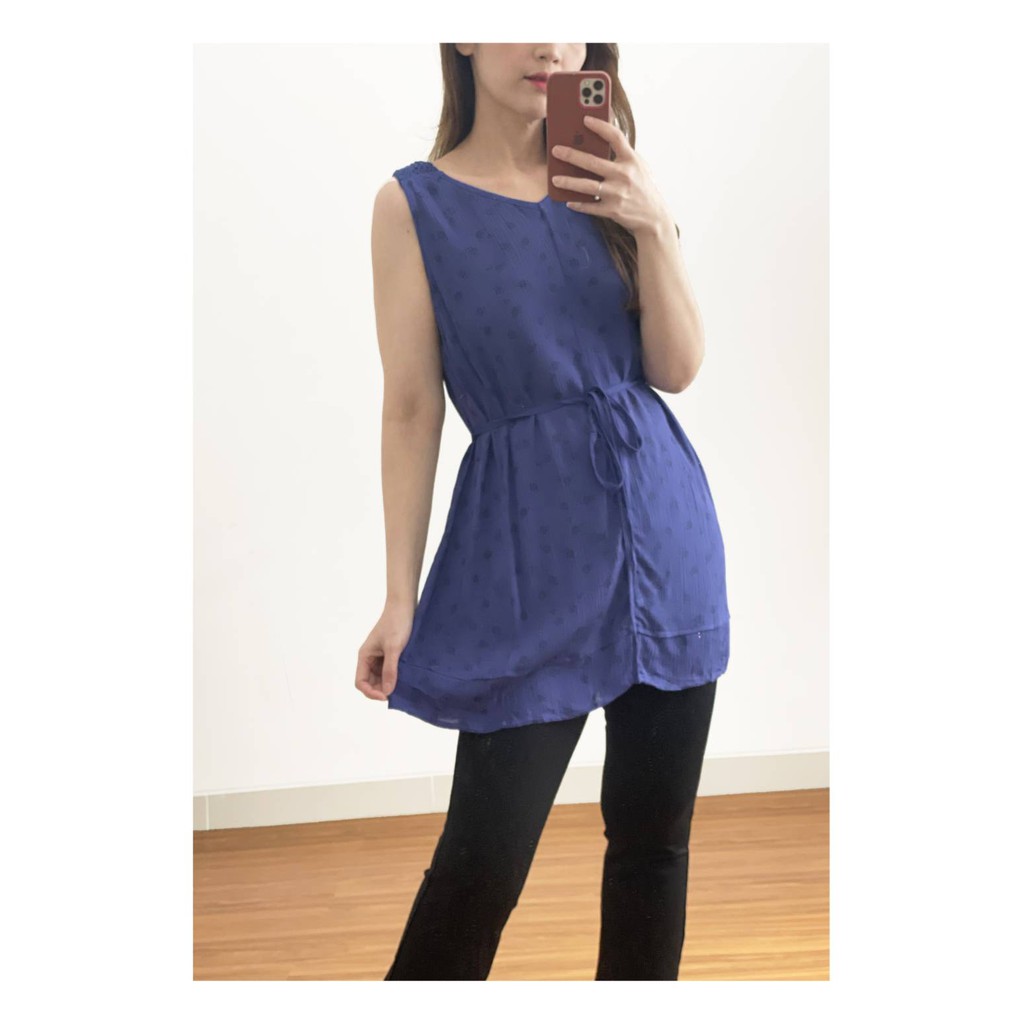 Prologue blue sleeveless wrinkle cotton tunik