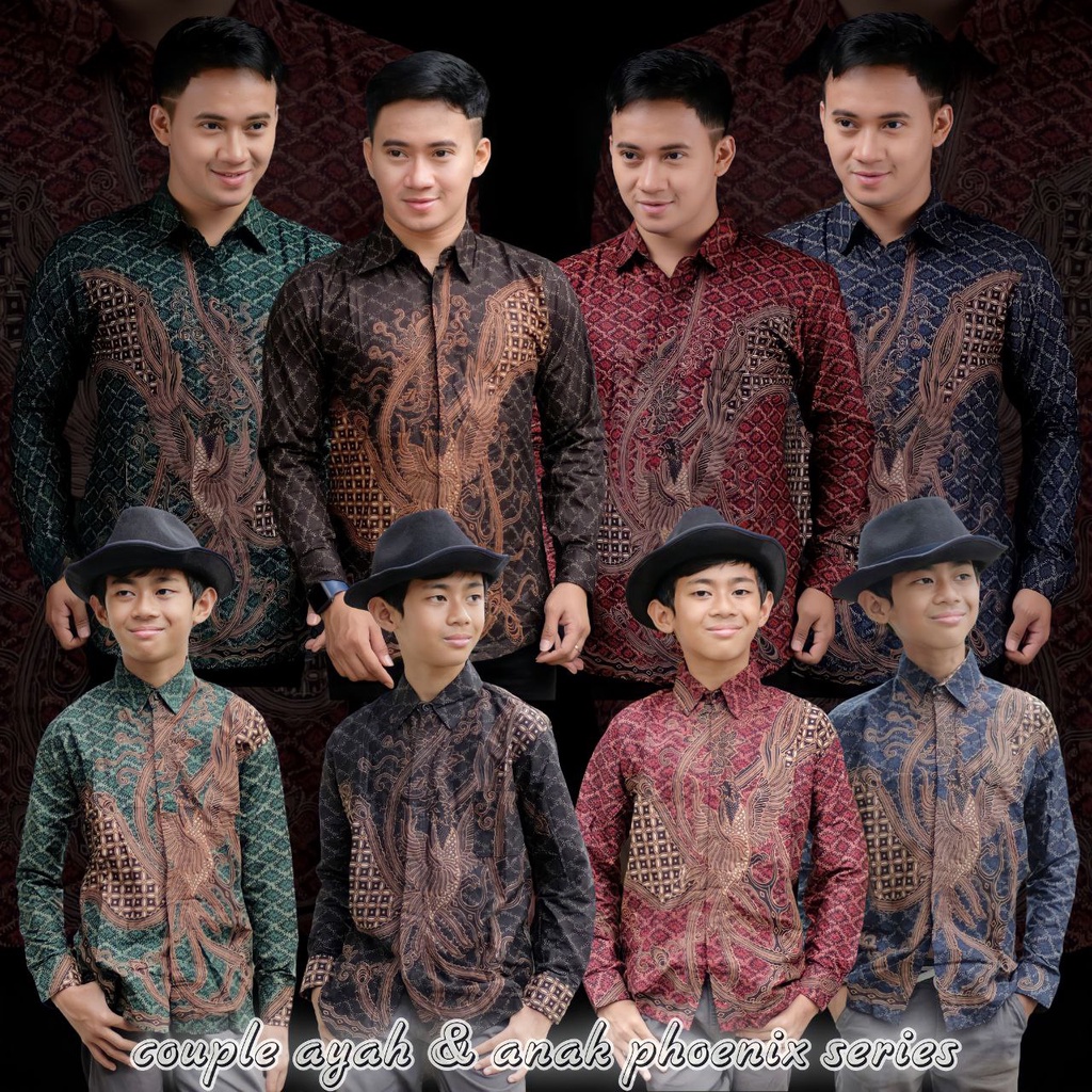 BAJU BATIK COUPLE AYAH DAN ANAK LAKI-LAKI MOTIF PHOENIX SERIES/ BATIK COUPLE KELUARGA MODERN