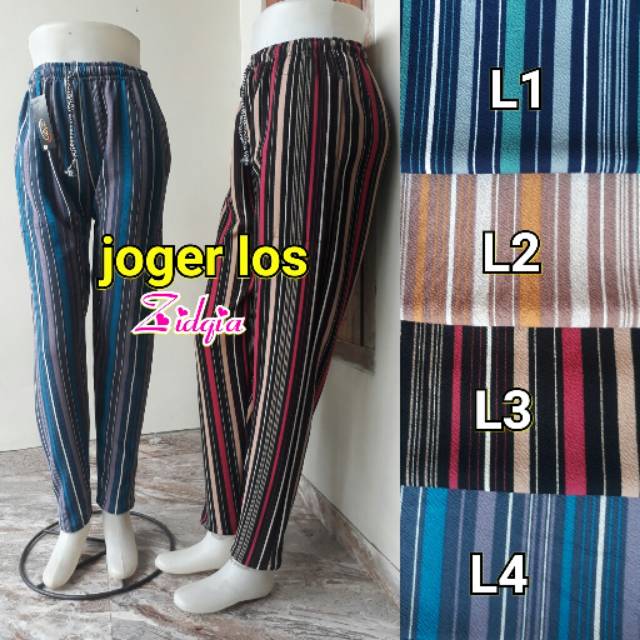 Joger Luna Motif Garis Ada Saku Bahan Waffle Tebal