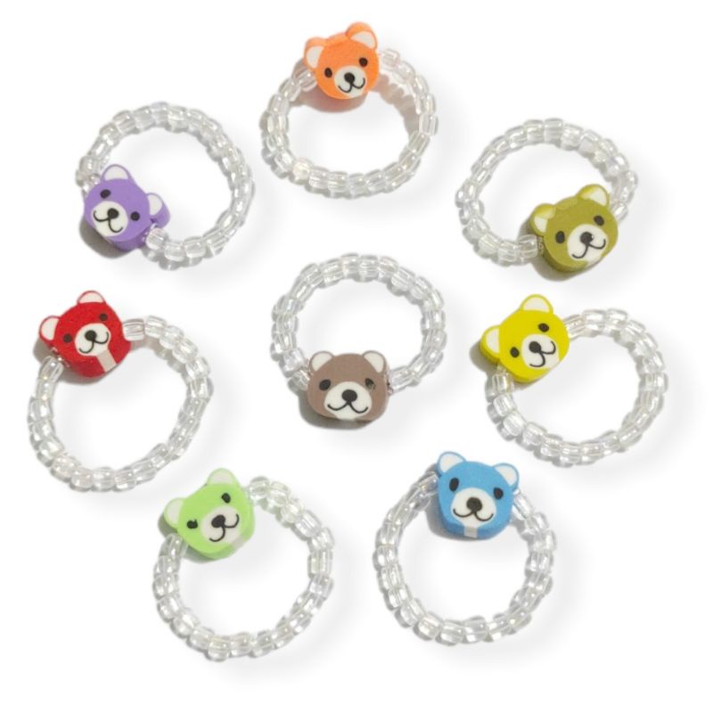 Cincin Beruang Teddy Bear Beads Elastis Ring Elastic Clay Mote