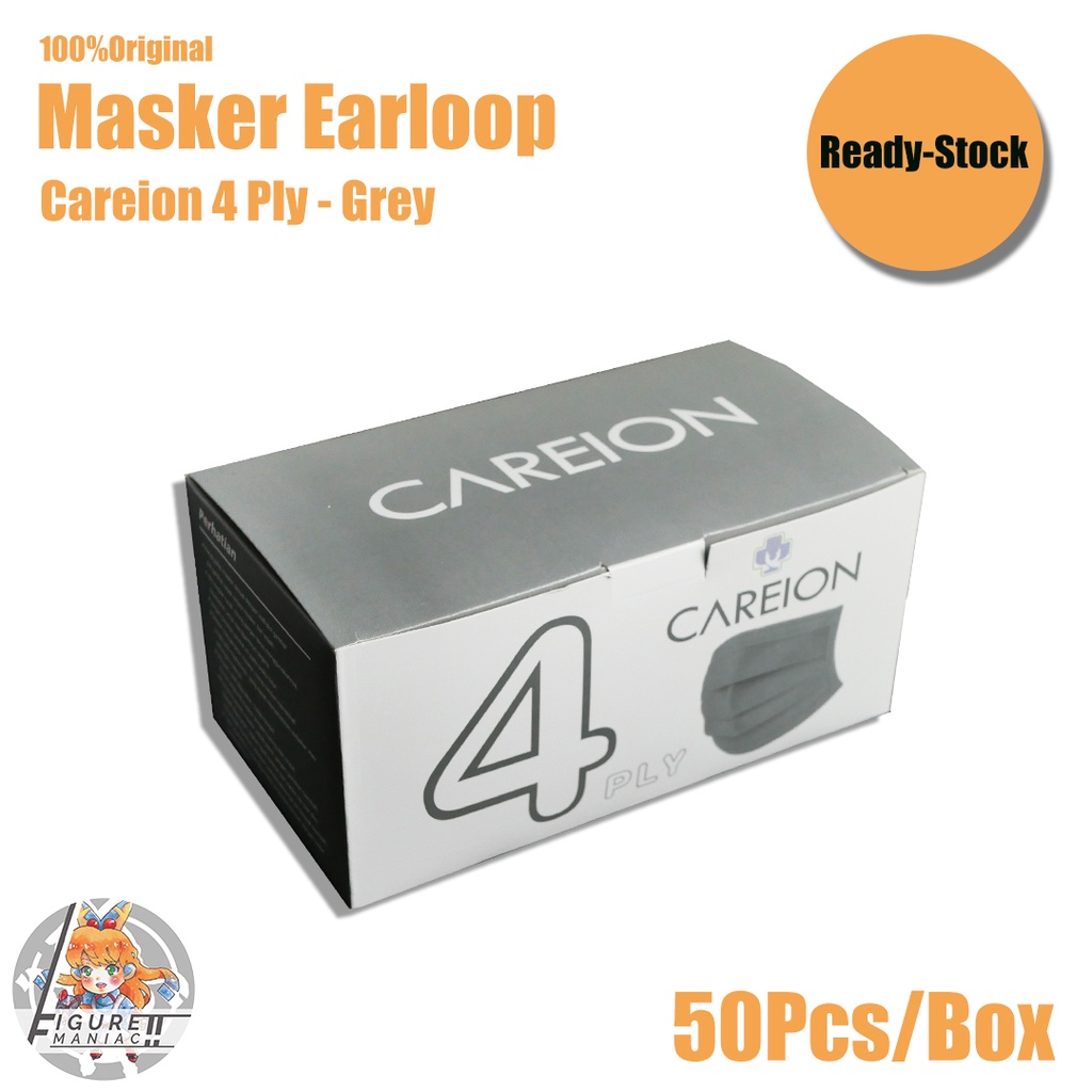 Figure Maniac - Masker Earloop Careion 4 Ply Box isi 50 Pcs Putih Hitam Abu Biru Pink