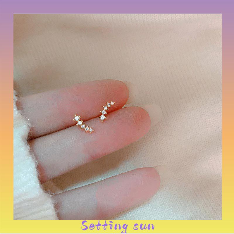 Deretan Kecil Anting-Anting Geometris Berlian Anting-Anting Zirkon Set Mikro Sederhana Anting-Anting Gandum Kecil yang Lucu TN