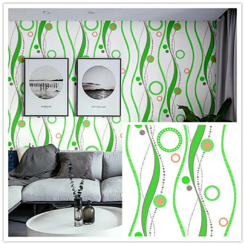 Wallpaper Sticker Dinding Motif Ulir Polkadot Hijau Panjang 10Meter x Lebar 45cm