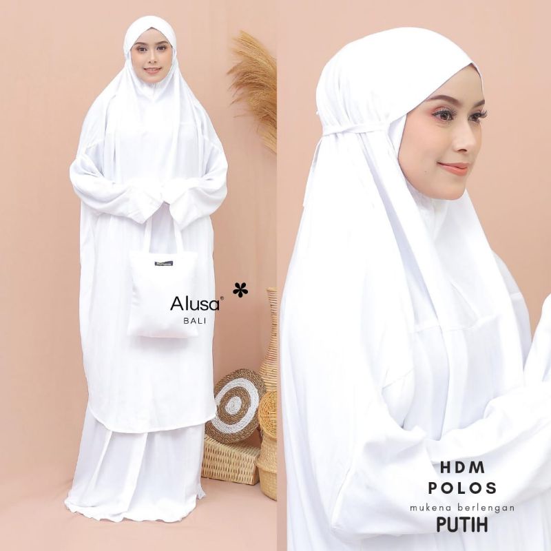 Mukena Berlengan Semi Terusan Motif Polos HDM Alusa Hadramaut