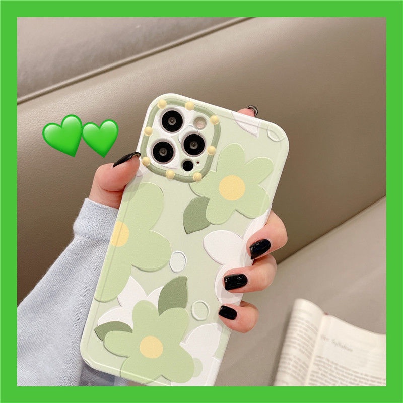 Case Silikon Motif Tiga Bunga Hijau 3d Untuk IPhone 11 12 13 Pro Max X Xs Xr XsMax 7 8 Plus