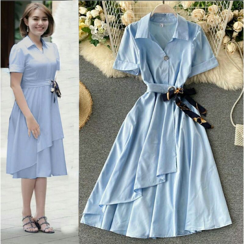 Long Dres Polos Wanita Korea Moscrepe Terbaru