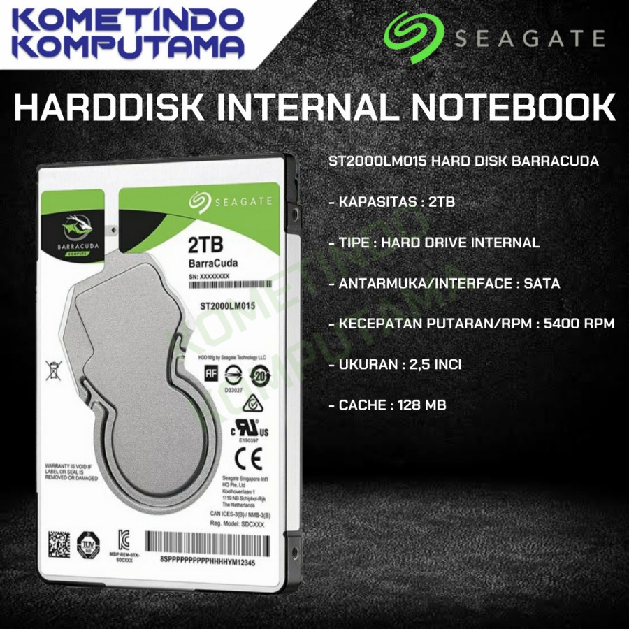 2.5&quot; 2TB HARDISK SEAGATE BARRACUDA INTERNAL LAPTOP 2TB SATA 2.5&quot; Hdd Int Hardisk 100% GARANSI RESMI MFI