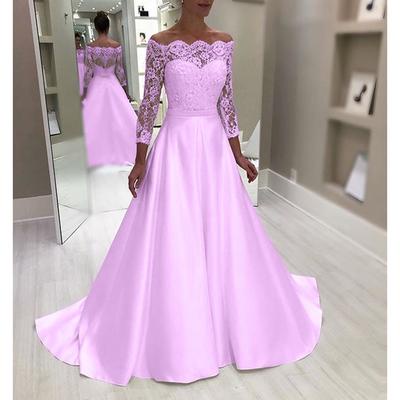 Gaun pengantin polos satin ekor lengan panjang