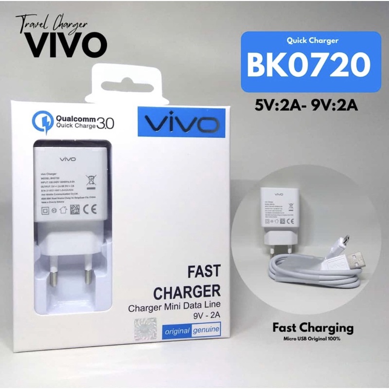 Charger Vivo 9V Original Micro USB 2A For ViVo V9 V5 V5s V7 V7+ V3 Y55 Y51 Y33