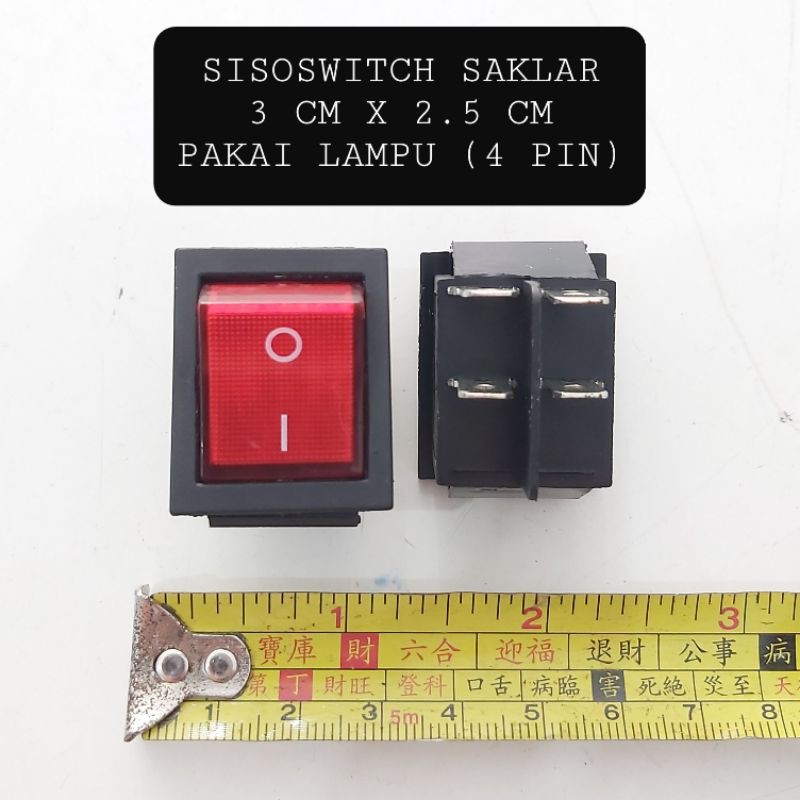 Saklar Power Besar Kotak Lampu 3CM X 2.5CM 4 PIN Rocker Switch