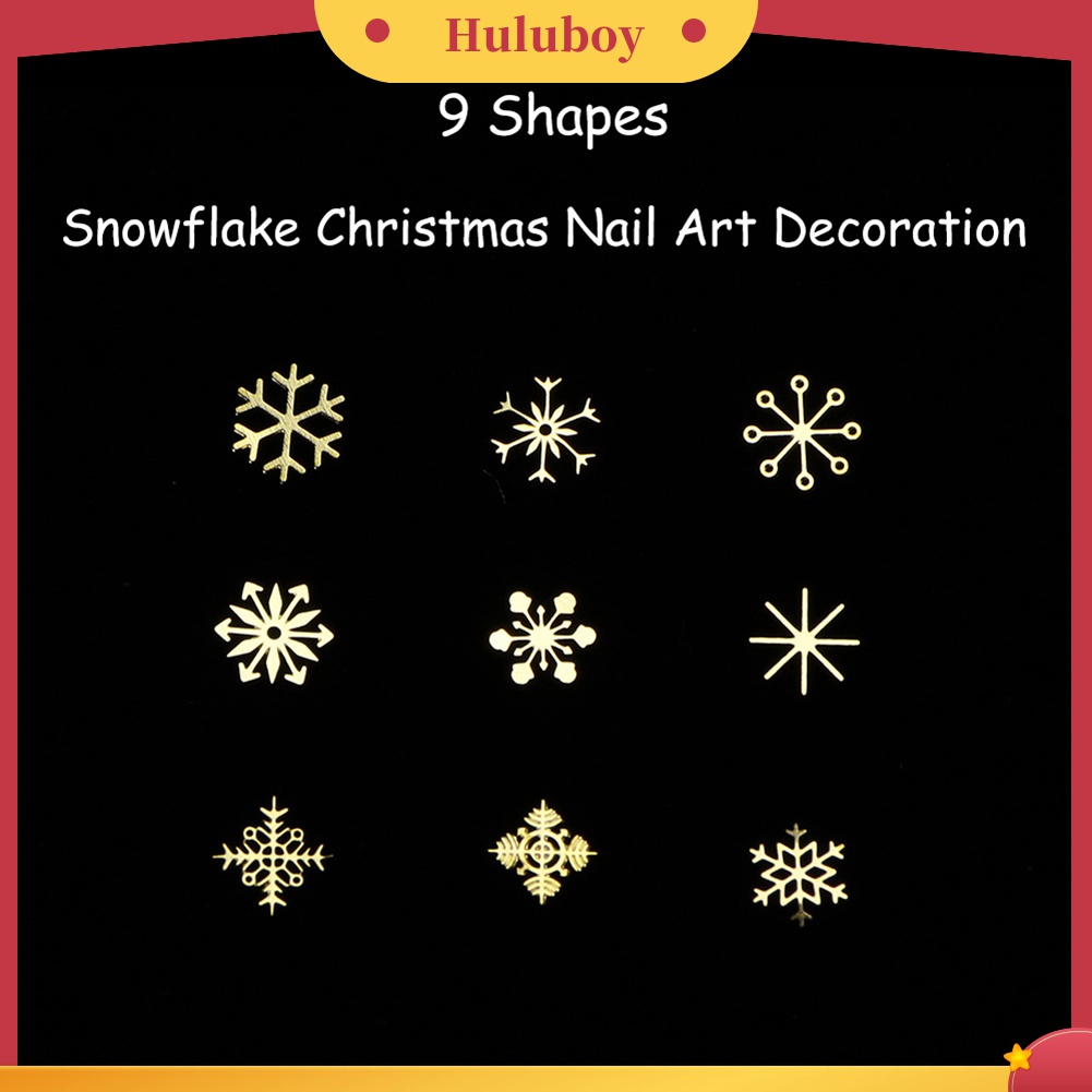 Huluboy Huluboy♡ 90pcs / Kotak Sequin Ultra Tipis Bentuk Snowflake Natal Warna Emas Untuk Dekorasi Manicure
